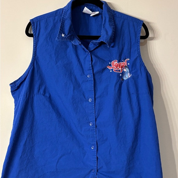 Disney Vintage Blue Eeyore Embroidered Sleeveless Button Up Shirt Size‎ 2X - Picture 1 of 11